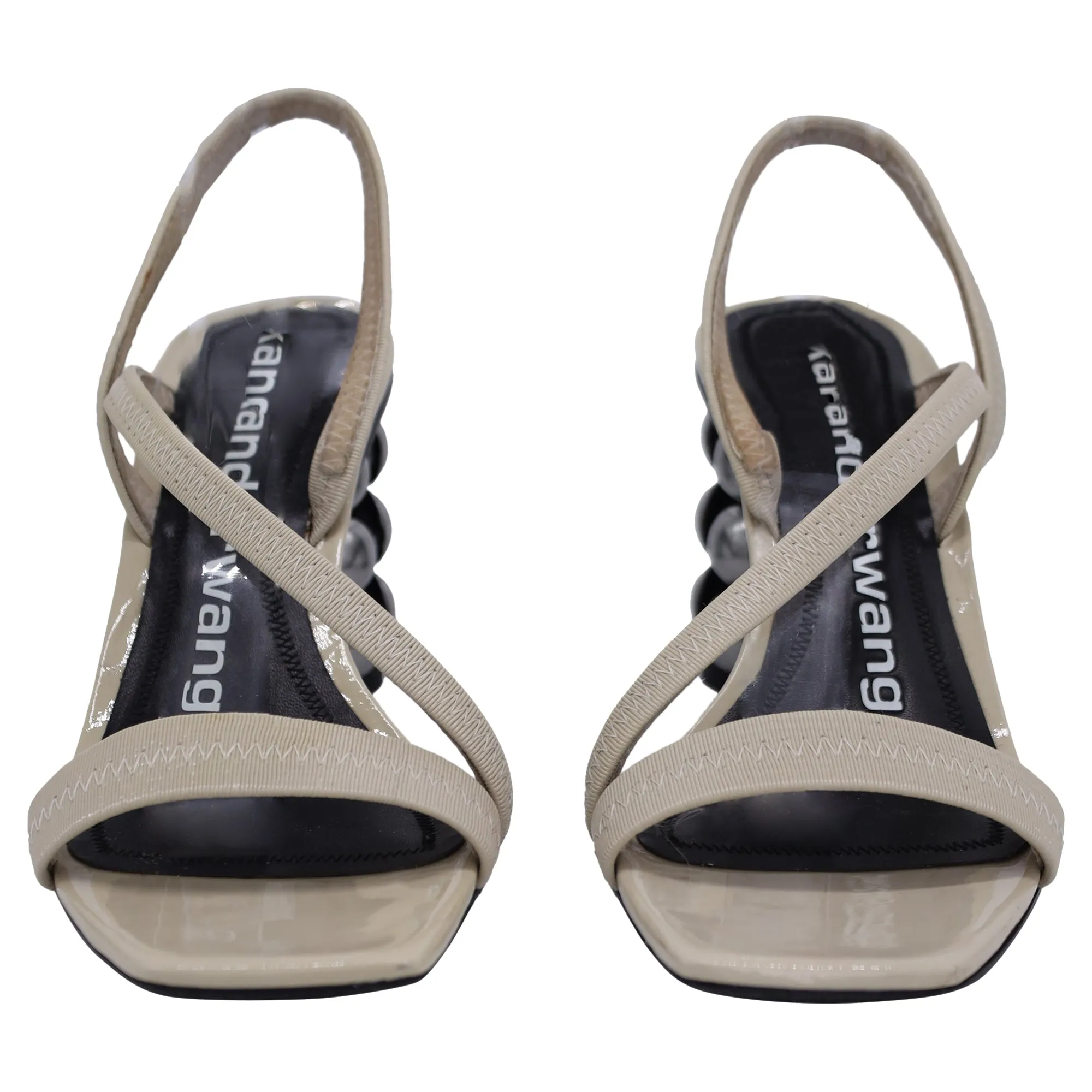 Alexander Wang Deedee Sling Back Cage Heel  Sandals in Cream White Patent Leather