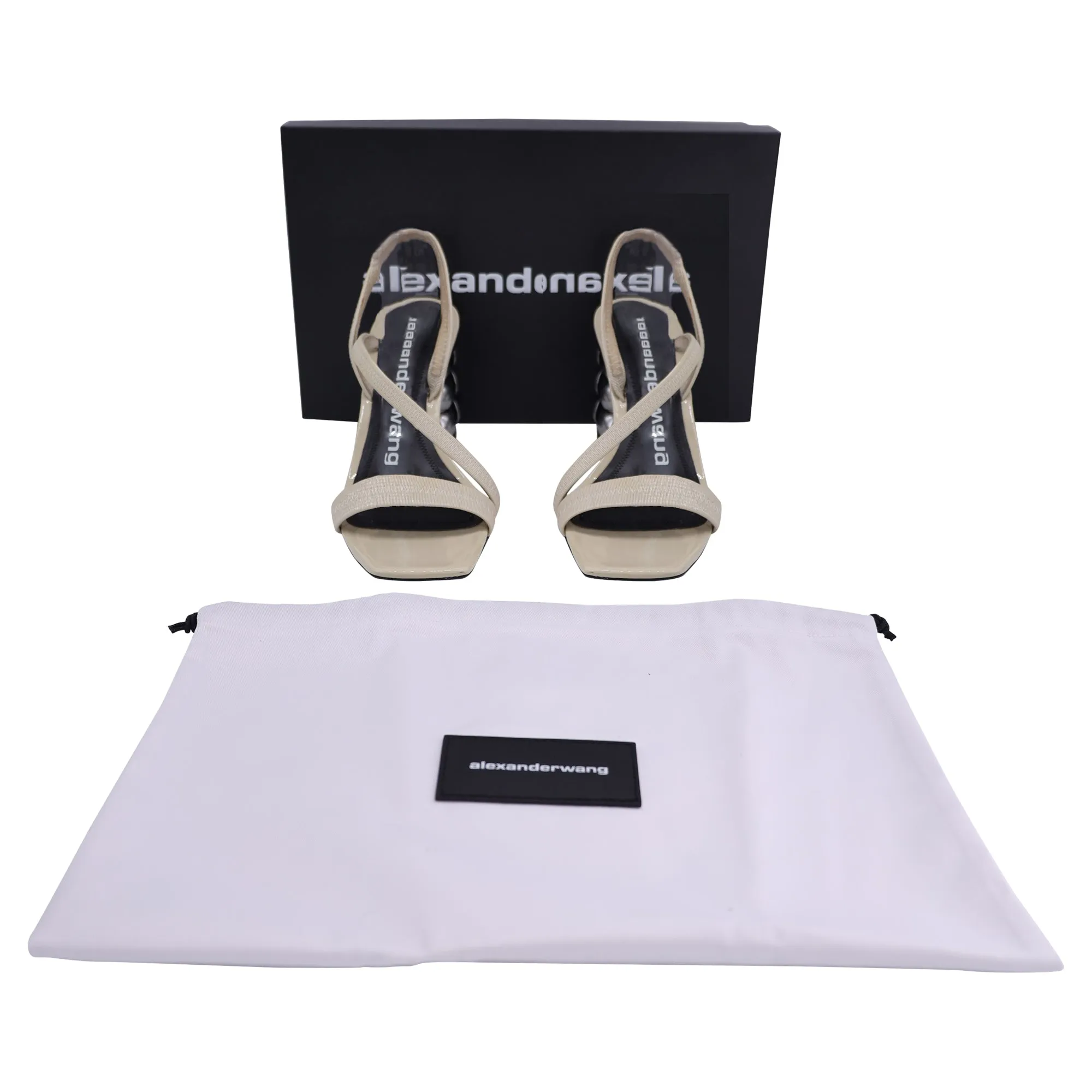 Alexander Wang Deedee Sling Back Cage Heel  Sandals in Cream White Patent Leather