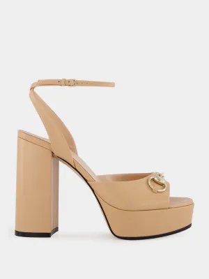 Beige Horsebit Platform Sandal