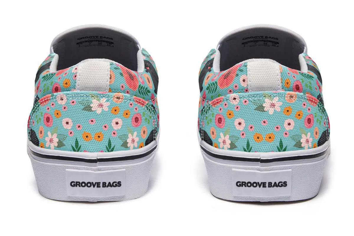 Black Pug Flower Slip-On Shoes