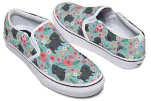 Black Pug Flower Slip-On Shoes