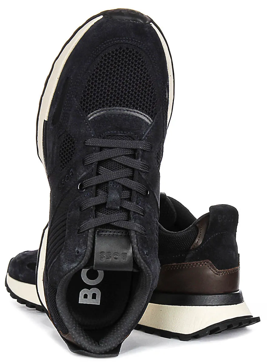 Boss Jonah Runner Knit In Navy Brown For Men