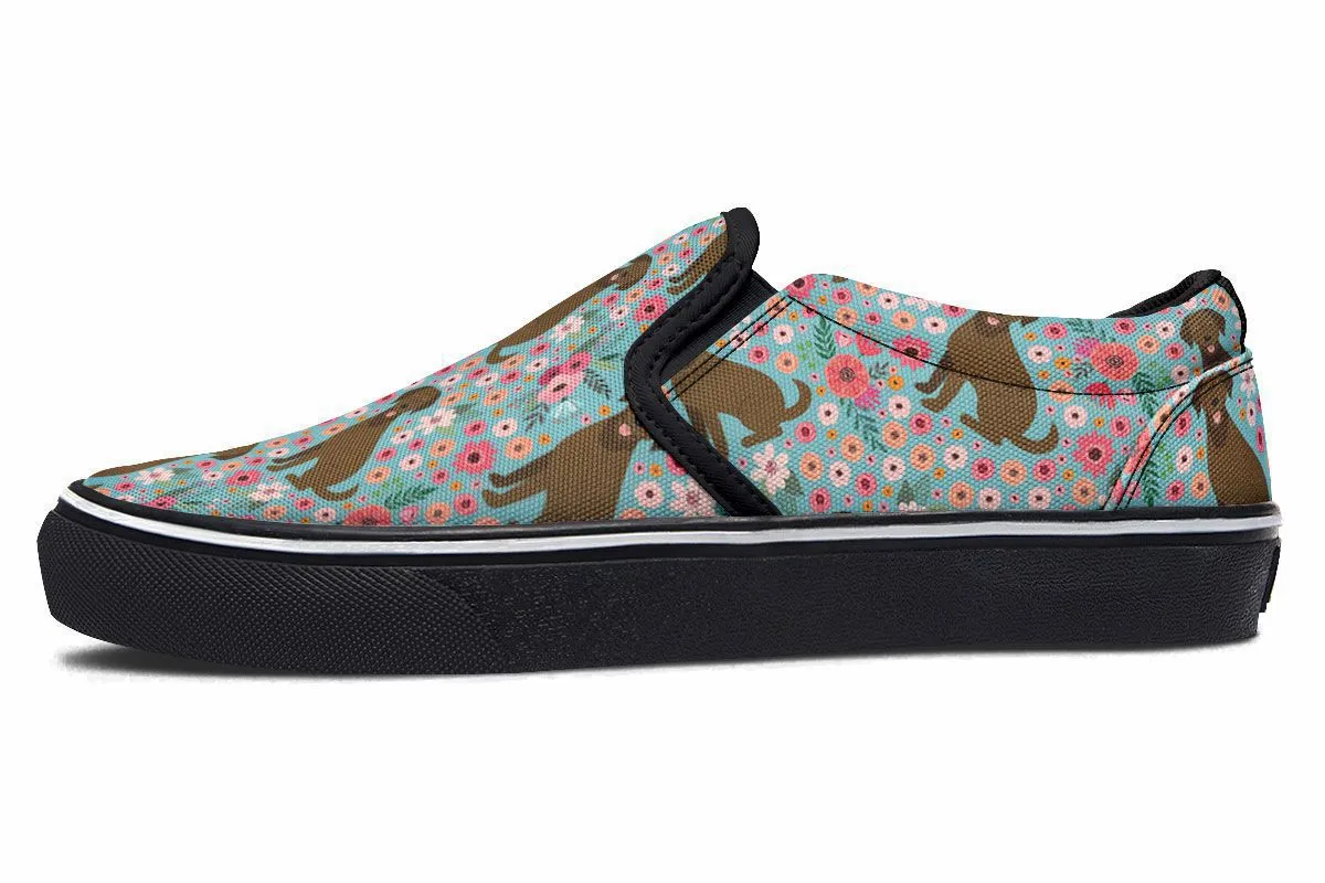 Chocolate Labrador Flower Slip-On Shoes