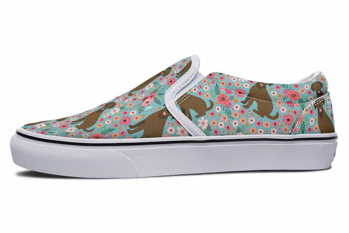 Chocolate Labrador Flower Slip-On Shoes
