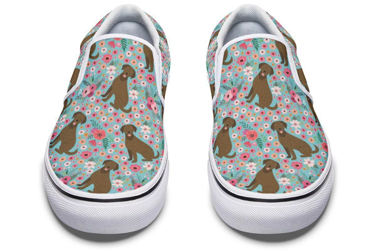 Chocolate Labrador Flower Slip-On Shoes