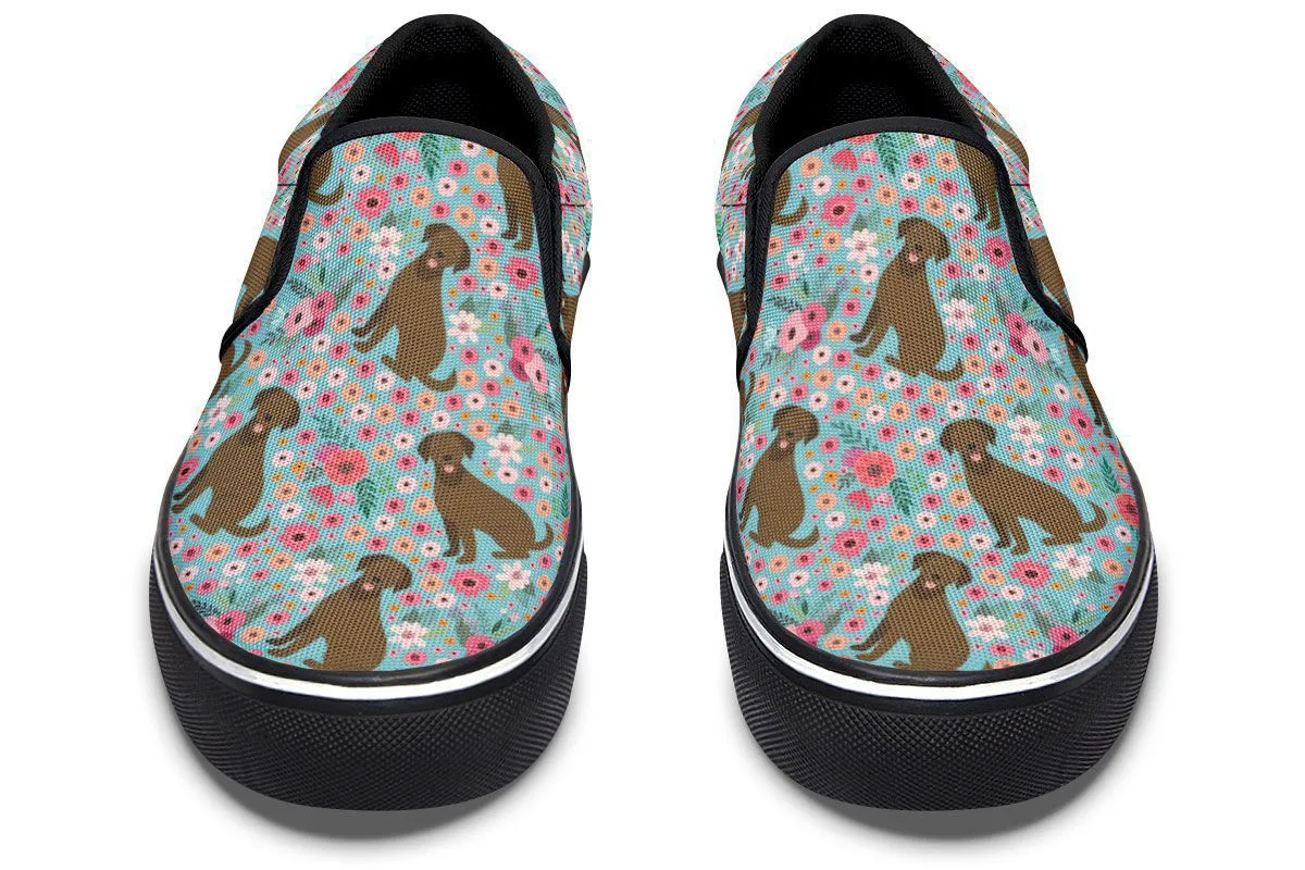 Chocolate Labrador Flower Slip-On Shoes