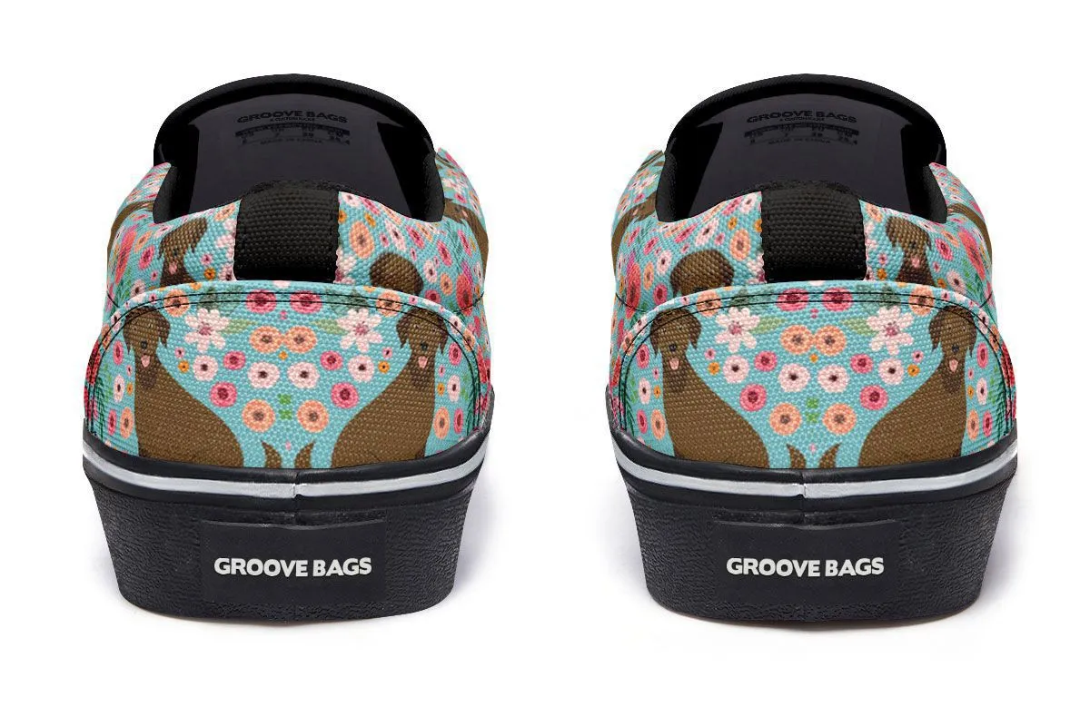 Chocolate Labrador Flower Slip-On Shoes