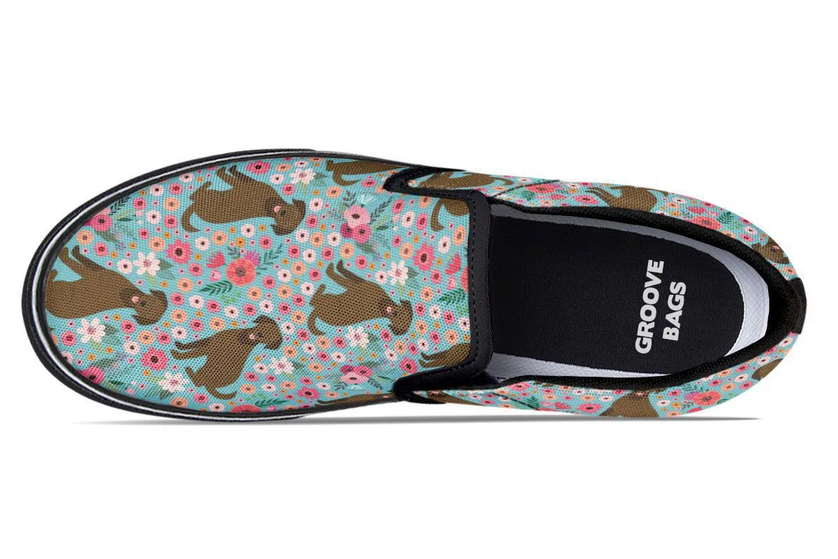Chocolate Labrador Flower Slip-On Shoes