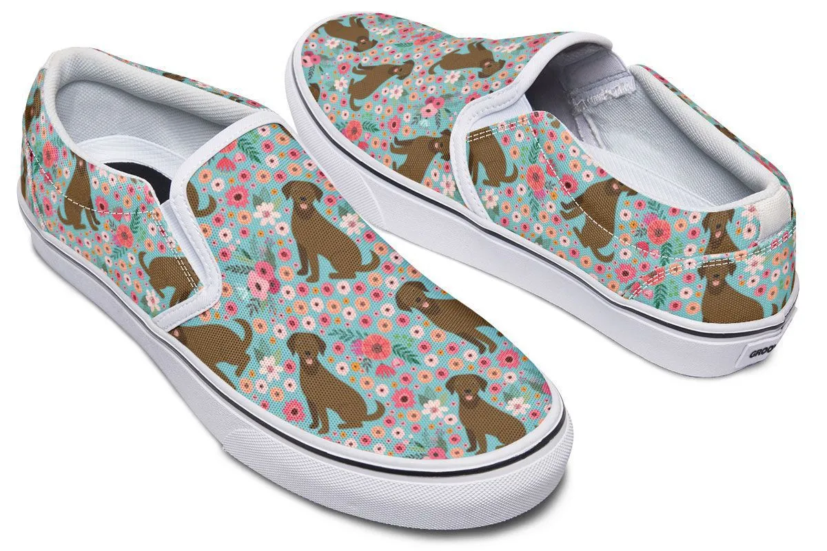 Chocolate Labrador Flower Slip-On Shoes