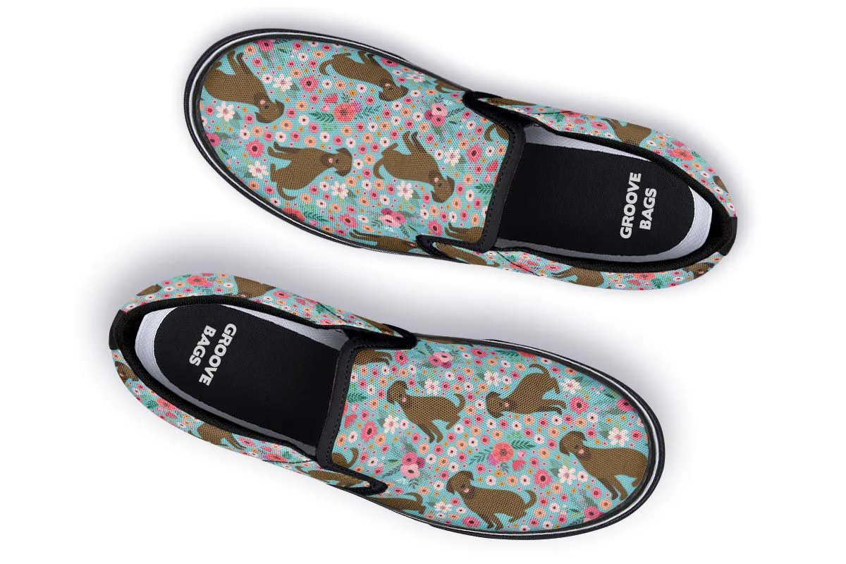 Chocolate Labrador Flower Slip-On Shoes