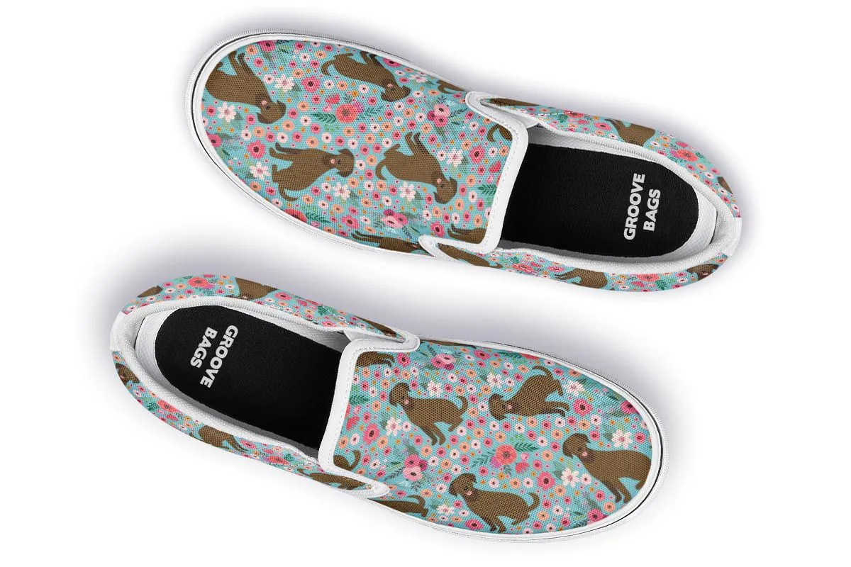 Chocolate Labrador Flower Slip-On Shoes