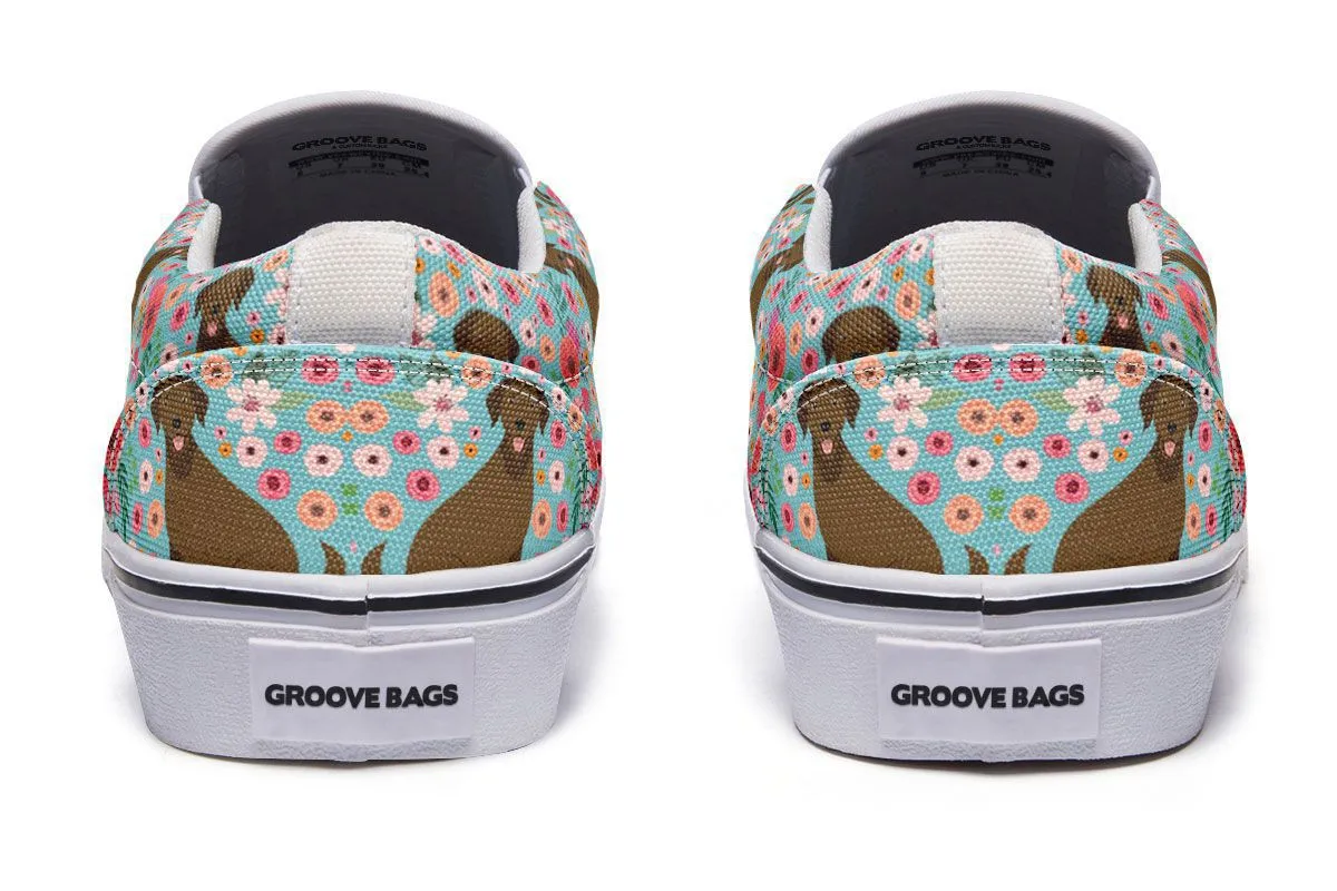 Chocolate Labrador Flower Slip-On Shoes