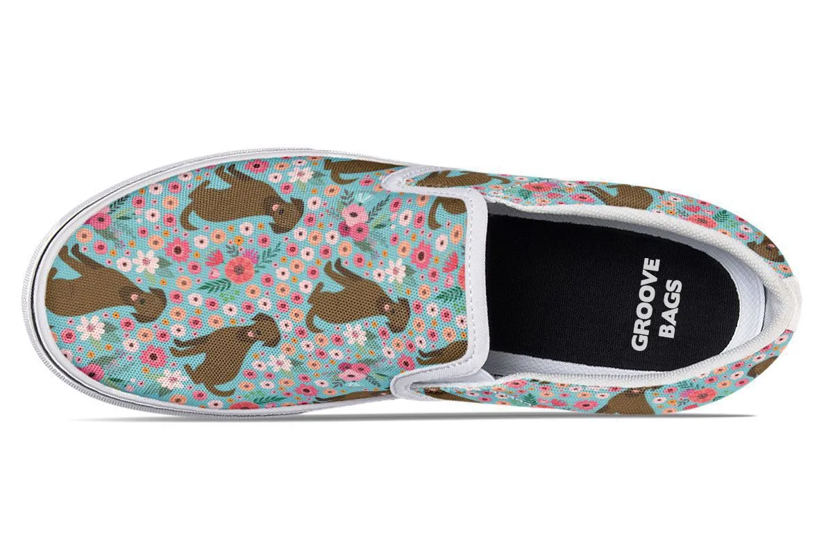 Chocolate Labrador Flower Slip-On Shoes