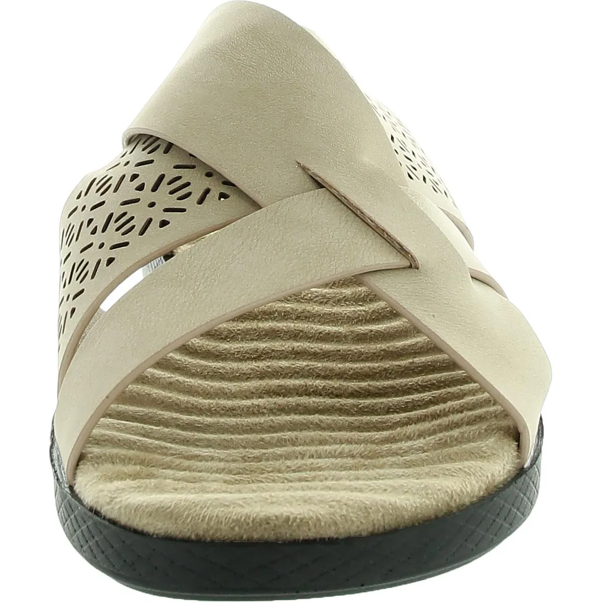 Coho Womens Laser Cut Faux Leather Slide Sandals