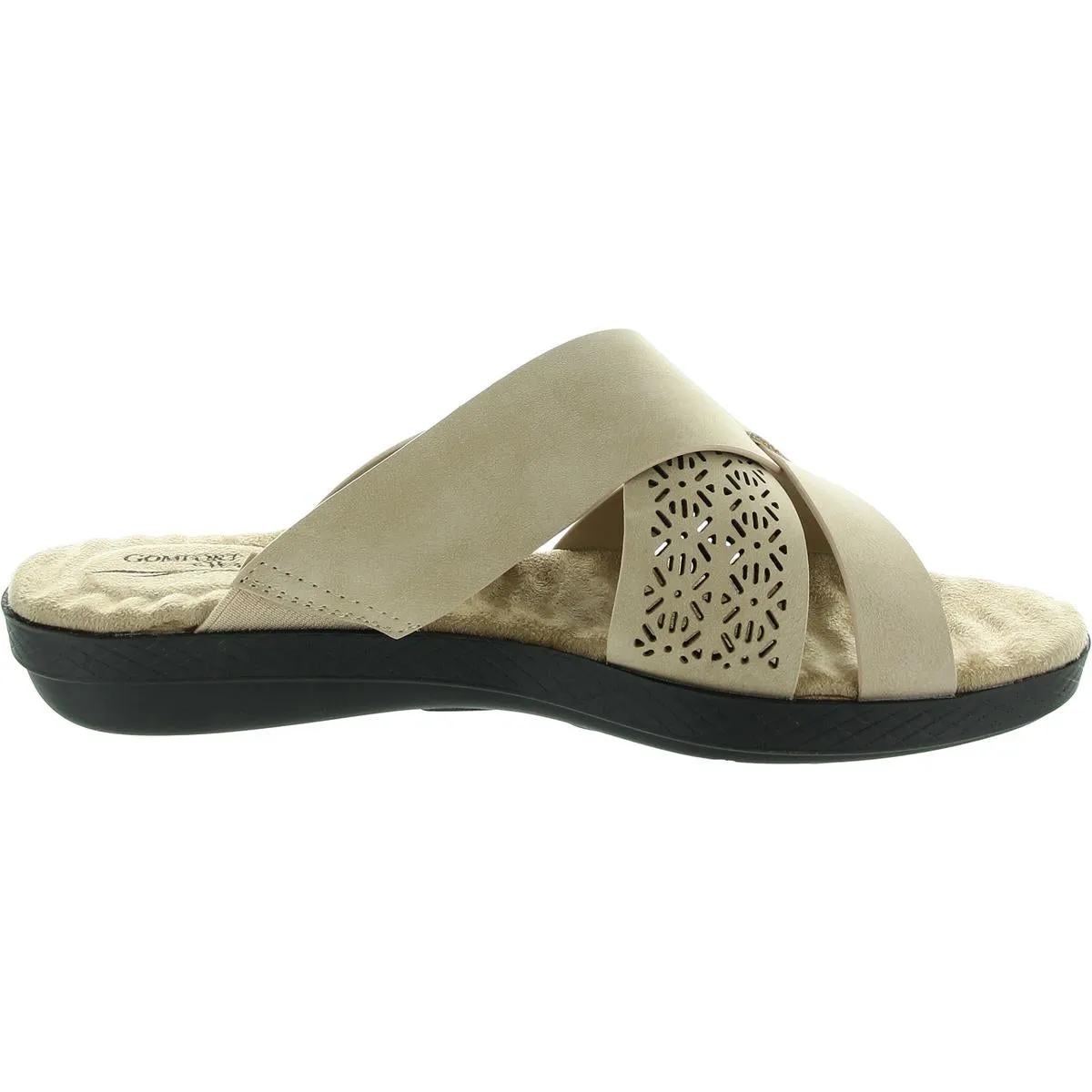 Coho Womens Laser Cut Faux Leather Slide Sandals