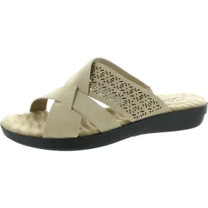 Coho Womens Laser Cut Faux Leather Slide Sandals