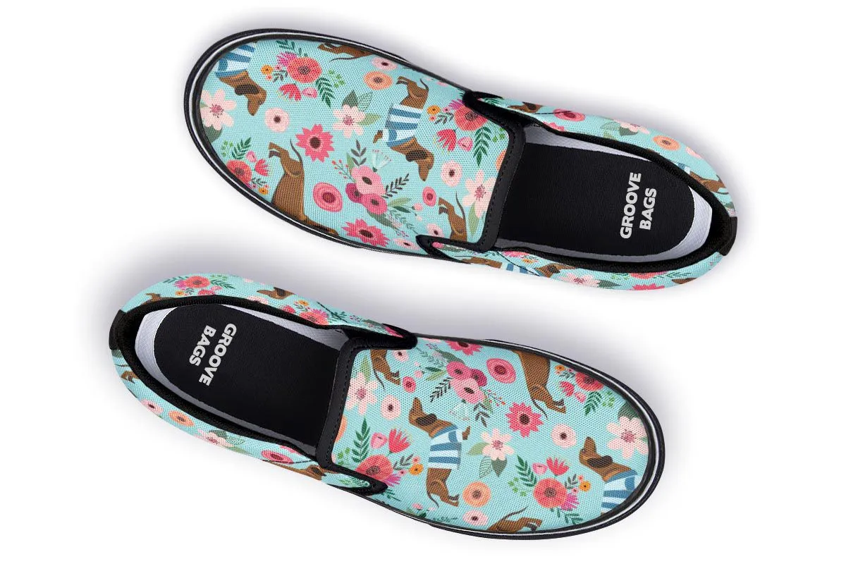 Dachshund Flower Slip-On Shoes