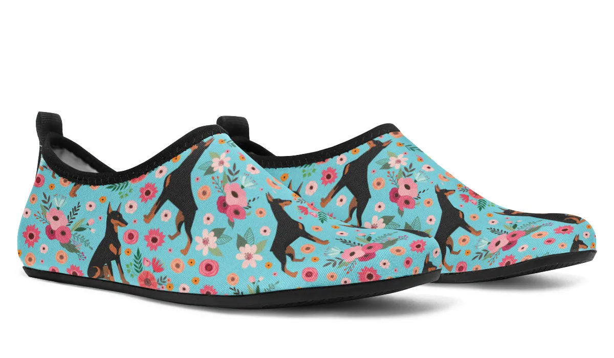 Doberman Flower Aqua Barefoot Shoes