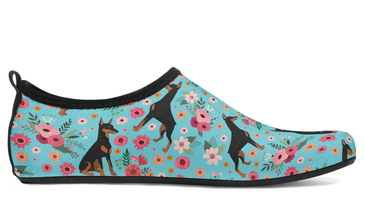 Doberman Flower Aqua Barefoot Shoes