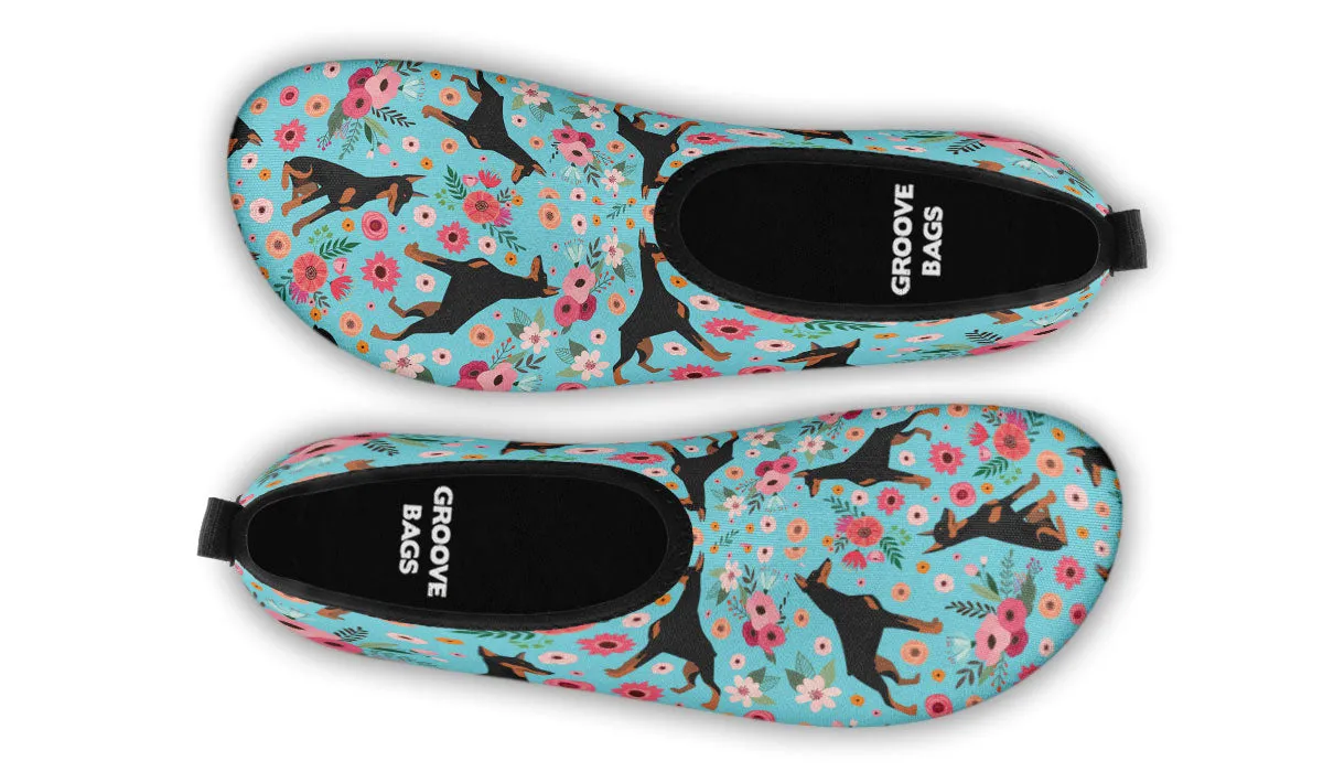 Doberman Flower Aqua Barefoot Shoes