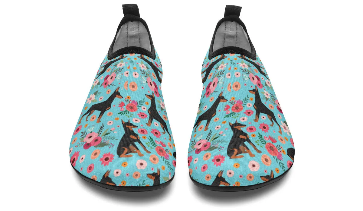 Doberman Flower Aqua Barefoot Shoes