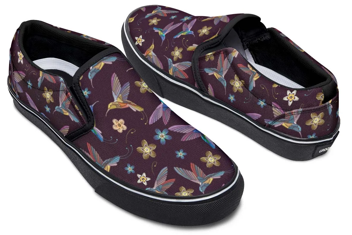 Embroidery Hummingbirds Slip-On Shoes