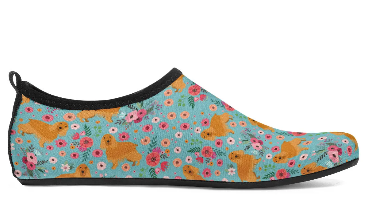 English Cocker Spaniel Flower Aqua Barefoot Shoes