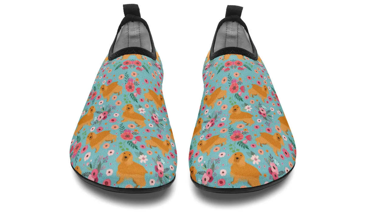 English Cocker Spaniel Flower Aqua Barefoot Shoes