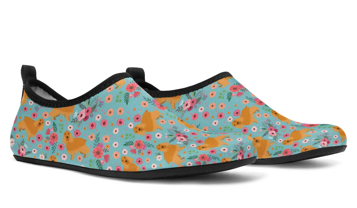 English Cocker Spaniel Flower Aqua Barefoot Shoes