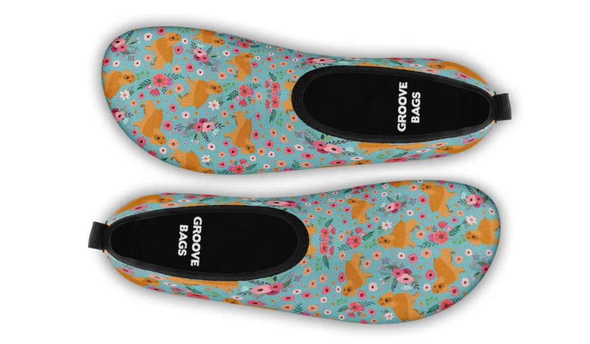 English Cocker Spaniel Flower Aqua Barefoot Shoes