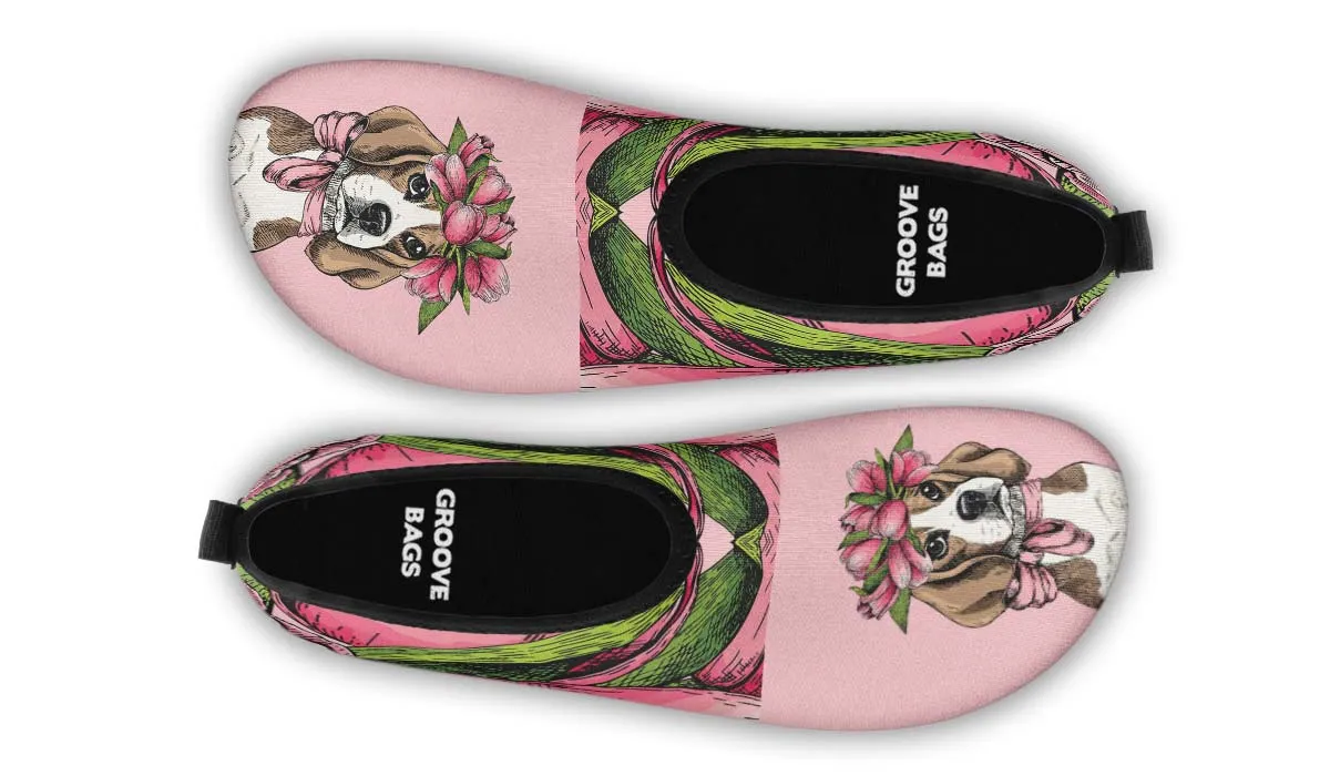 Floral Beagle Aqua Barefoot Shoes