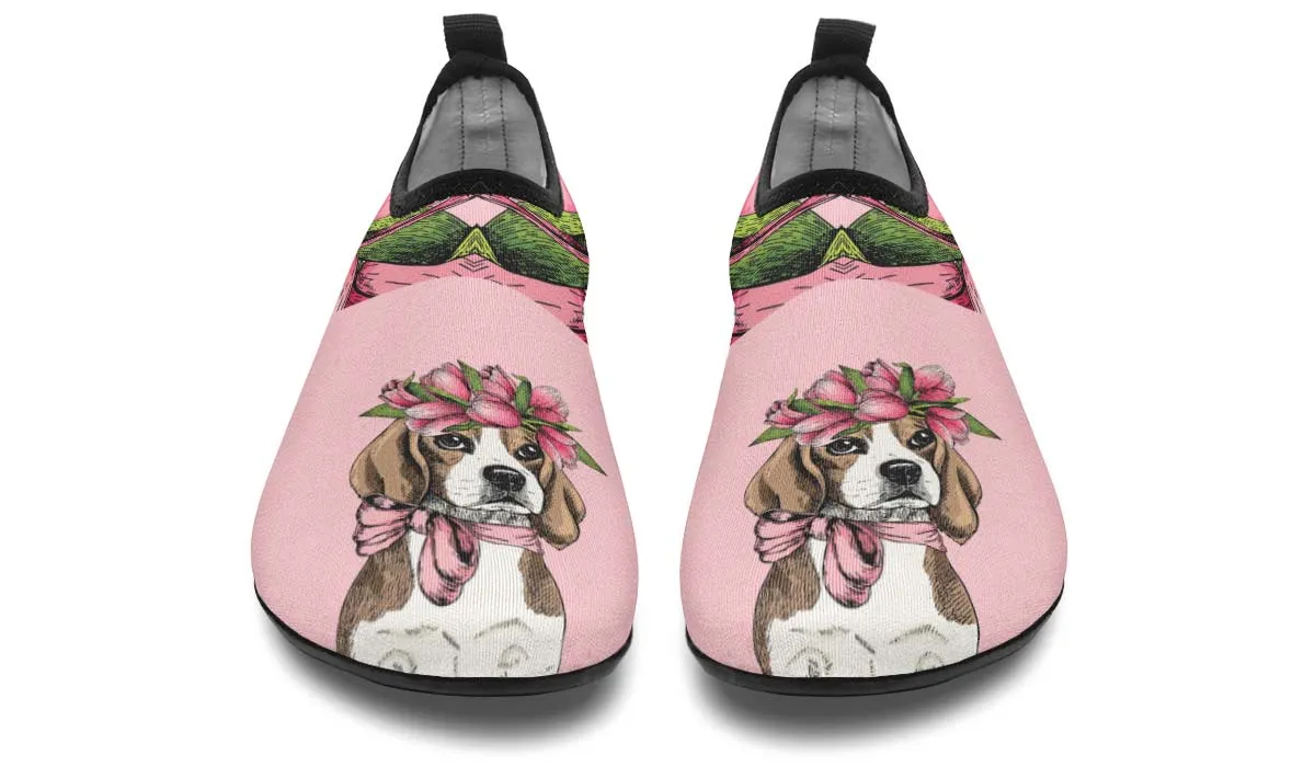 Floral Beagle Aqua Barefoot Shoes