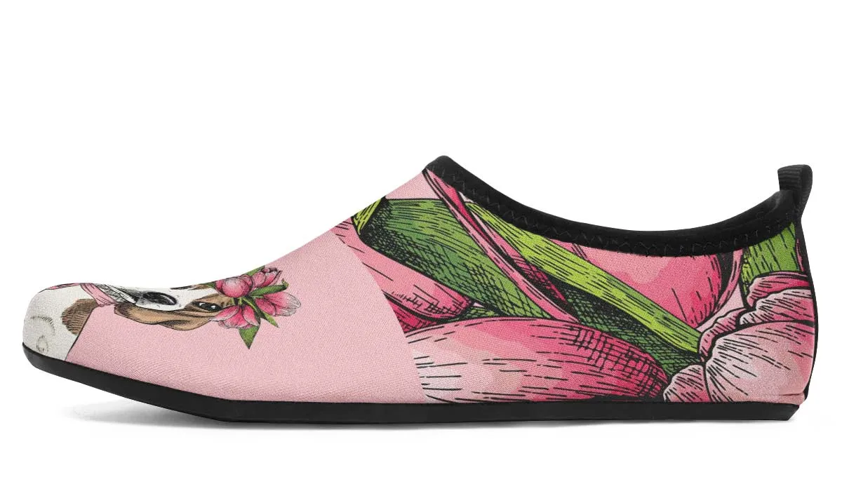 Floral Beagle Aqua Barefoot Shoes