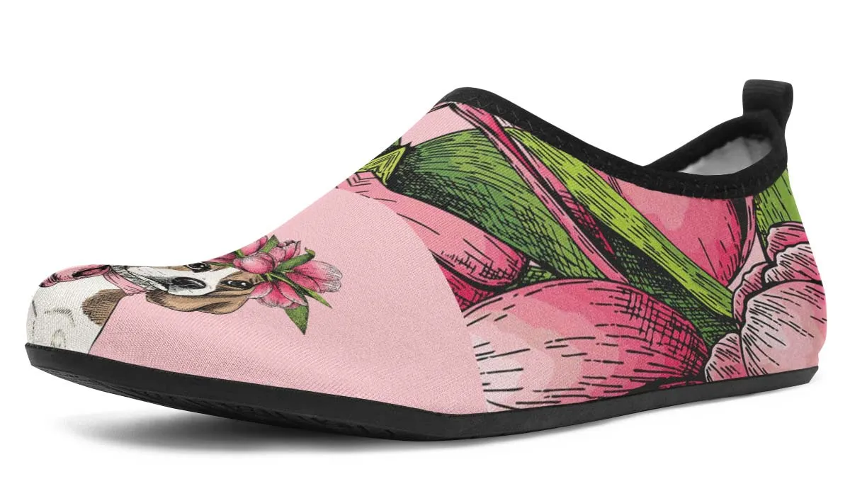 Floral Beagle Aqua Barefoot Shoes