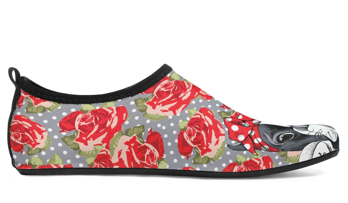 Floral Boston Terrier Aqua Barefoot Shoes