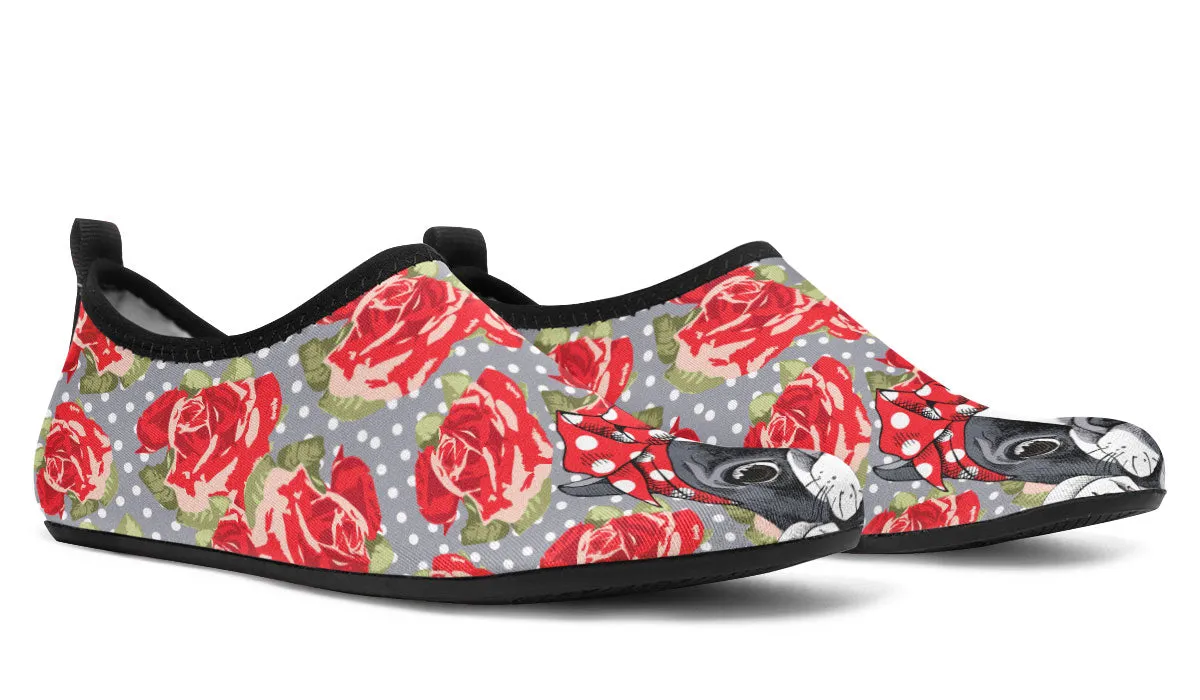 Floral Boston Terrier Aqua Barefoot Shoes