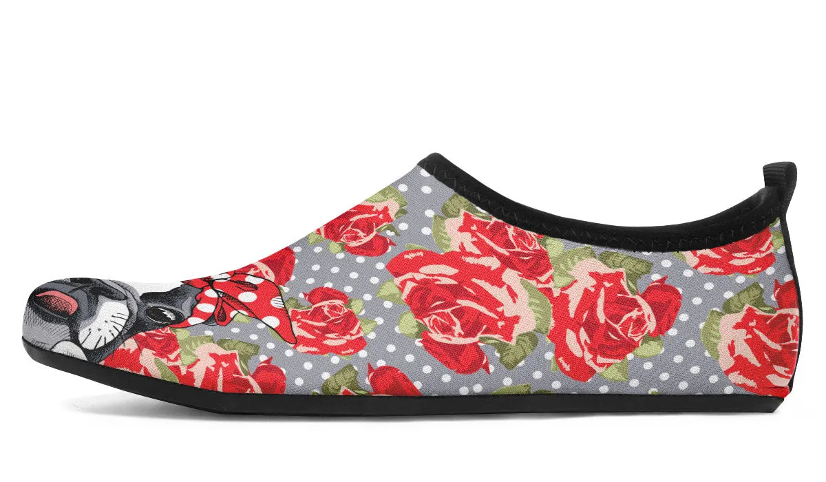 Floral Boston Terrier Aqua Barefoot Shoes
