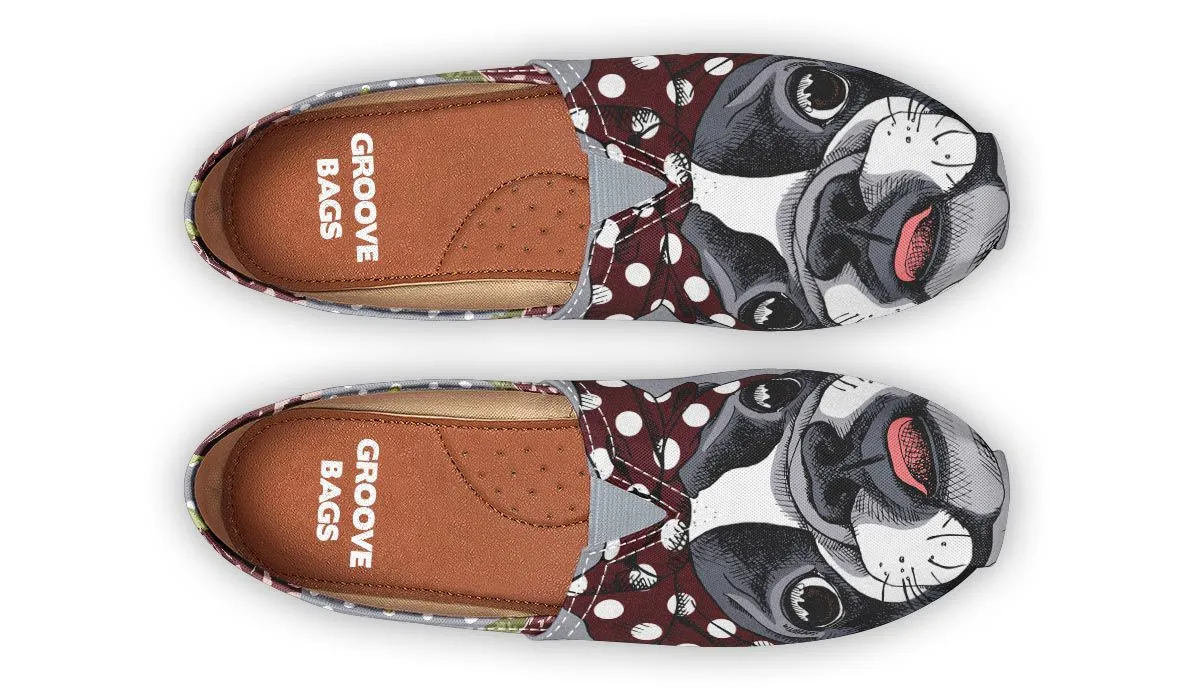 Floral Boston Terrier Dark Red Casual Shoes
