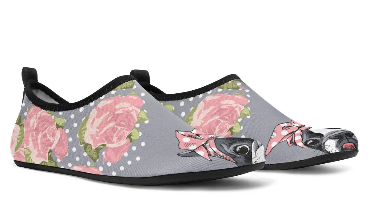 Floral Boston Terrier Pink Aqua Barefoot Shoes