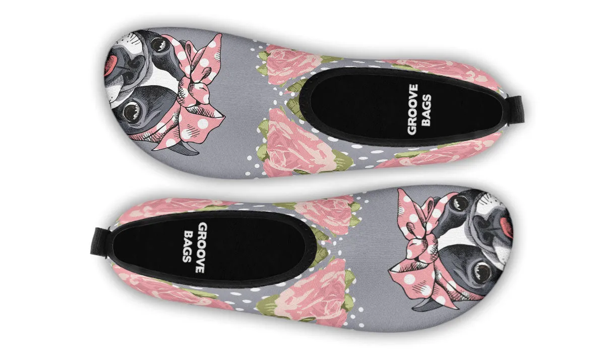 Floral Boston Terrier Pink Aqua Barefoot Shoes
