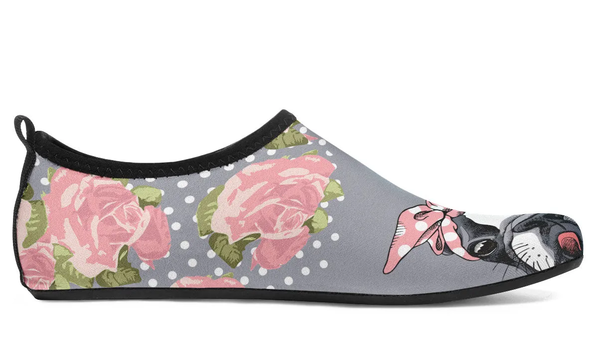 Floral Boston Terrier Pink Aqua Barefoot Shoes