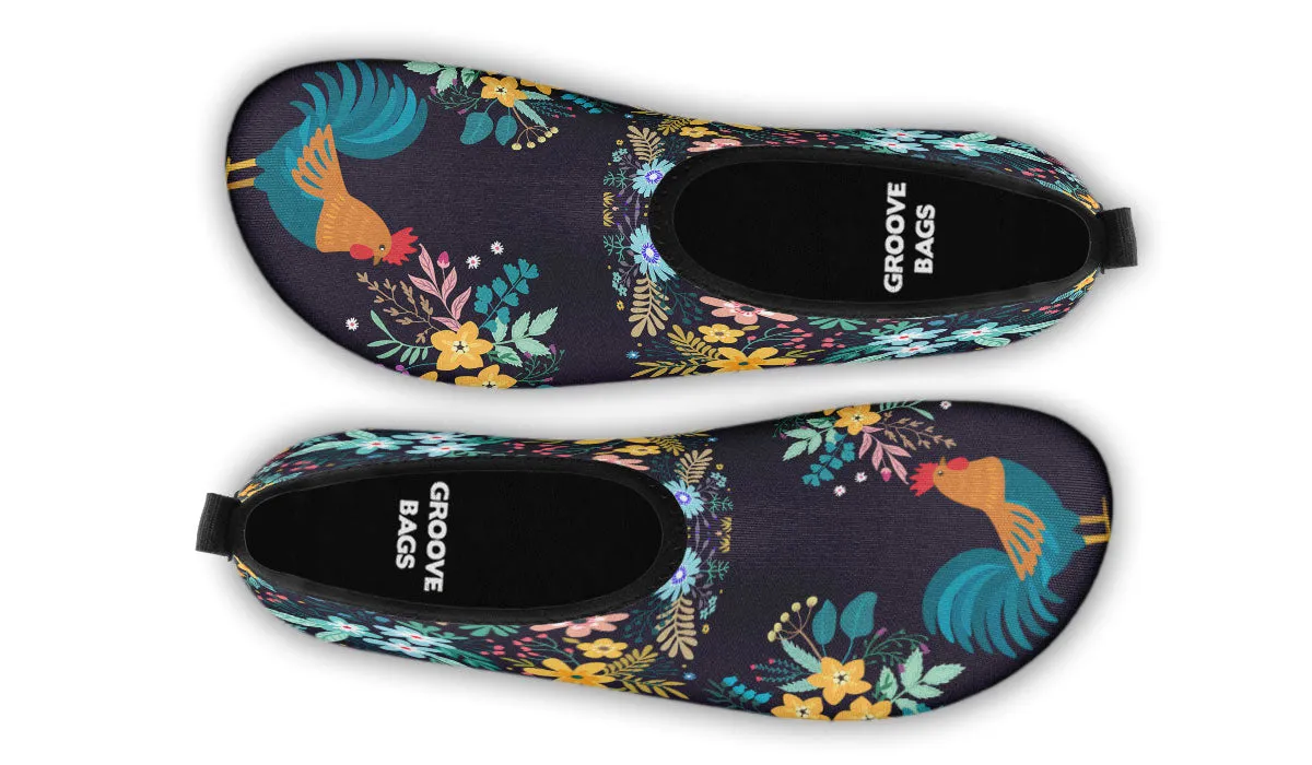 Floral Rooster Aqua Barefoot Shoes