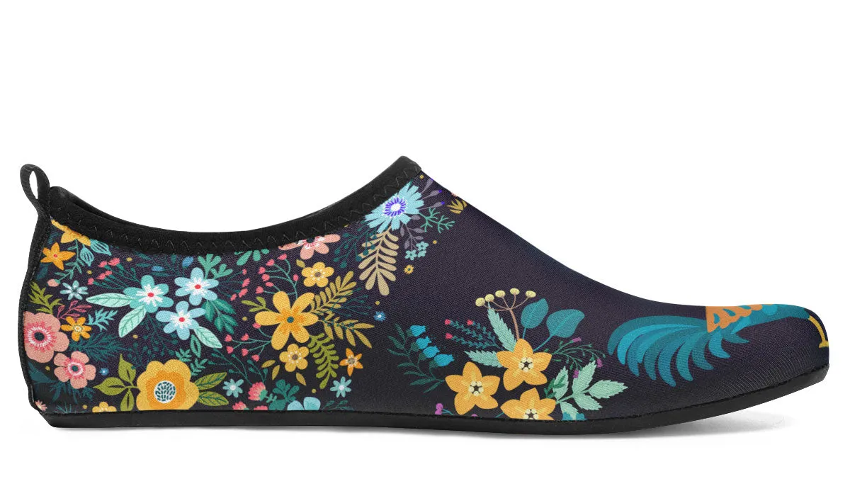 Floral Rooster Aqua Barefoot Shoes