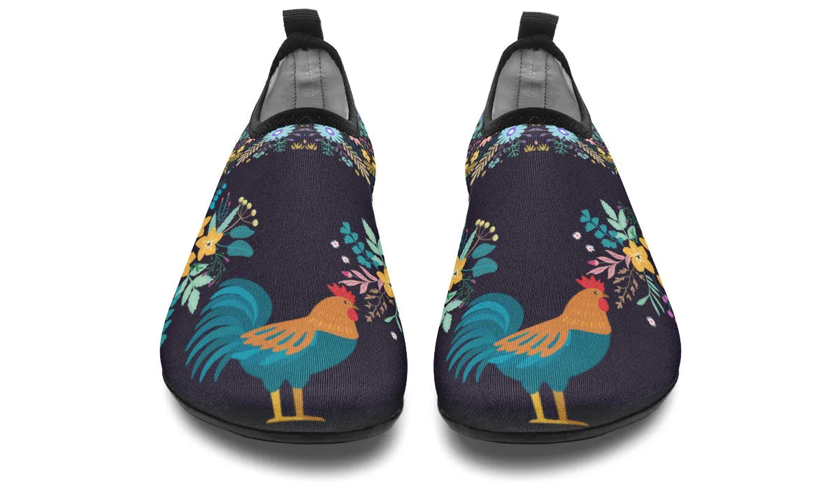 Floral Rooster Aqua Barefoot Shoes