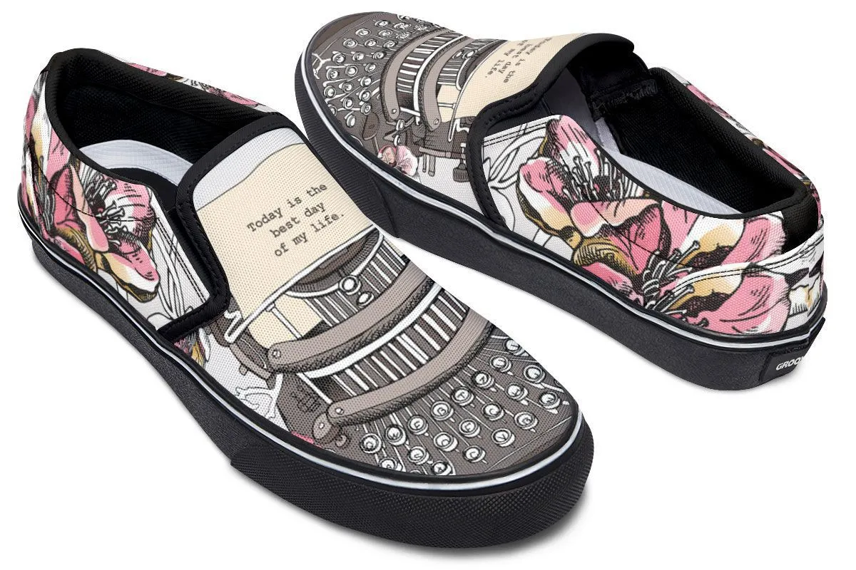 Floral Typewriter Slip-On Shoes