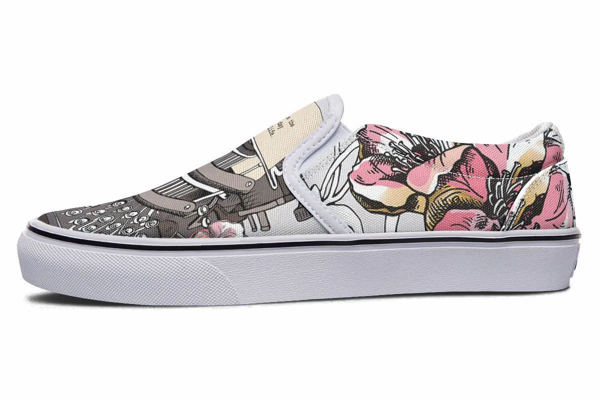 Floral Typewriter Slip-On Shoes