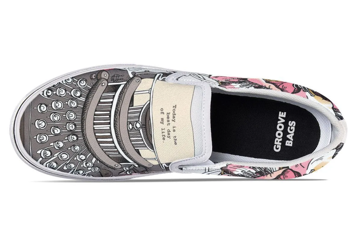 Floral Typewriter Slip-On Shoes
