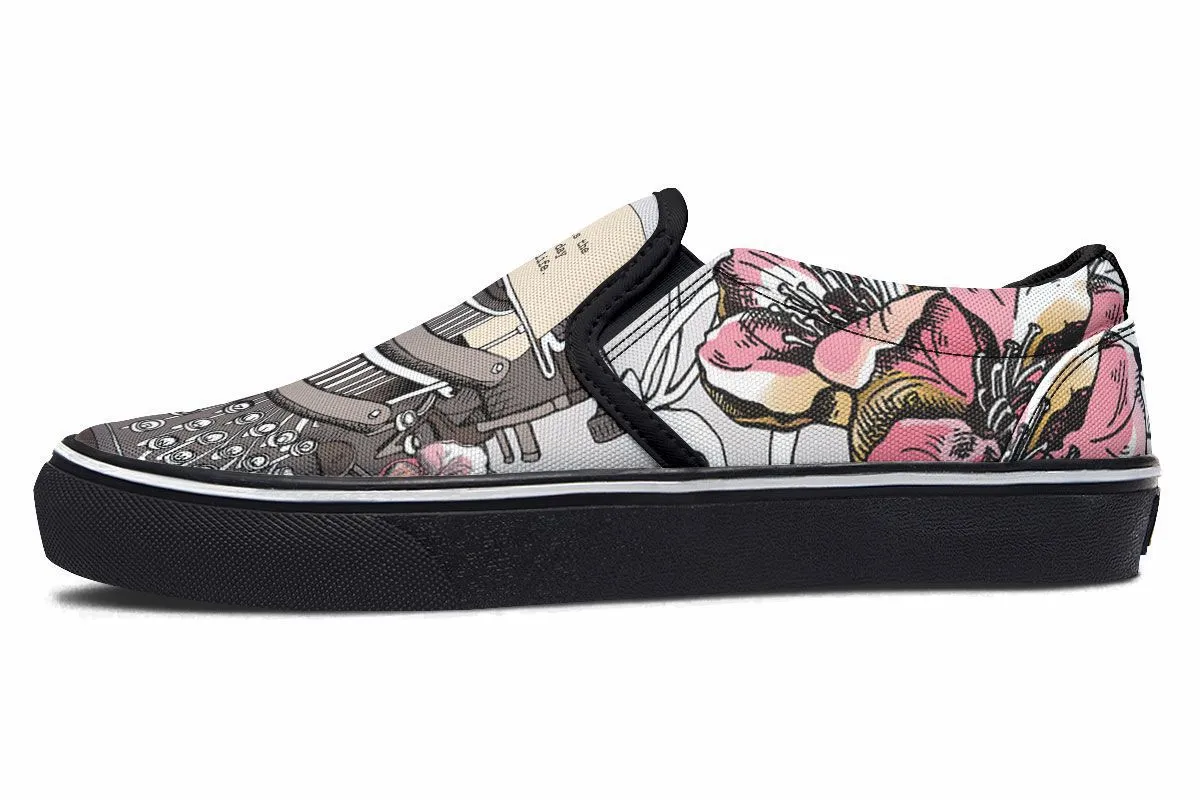 Floral Typewriter Slip-On Shoes