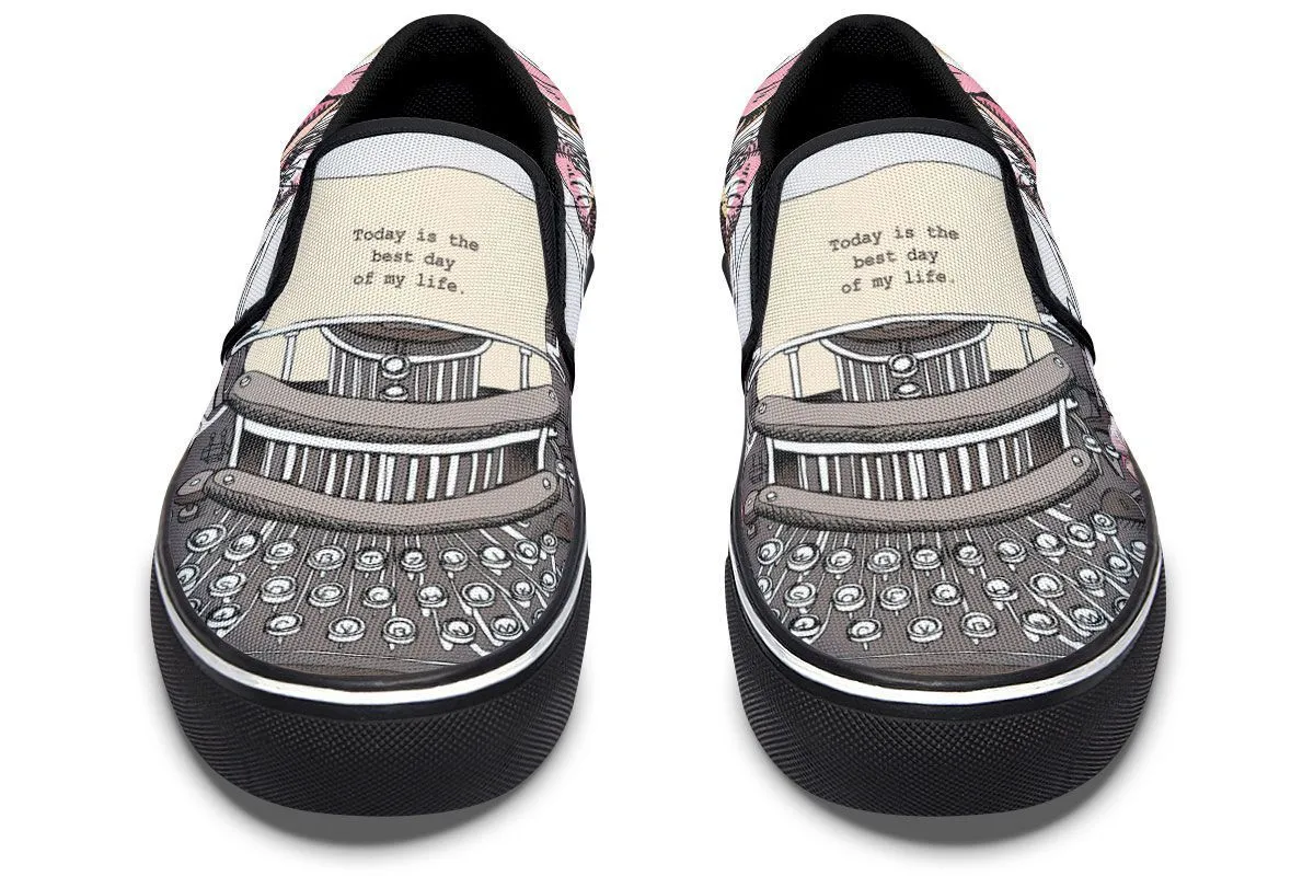 Floral Typewriter Slip-On Shoes