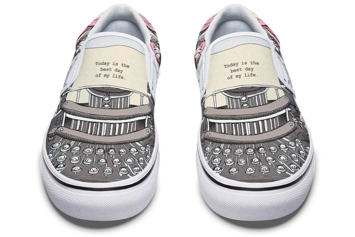 Floral Typewriter Slip-On Shoes